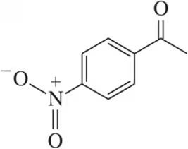 Chemical structure of a nitro-substituted acetophenone derivative with a carbonyl group.