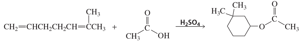 Chemical reaction diagram illustrating Fischer esterification with numbered carbons for product identification.