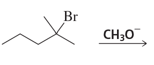Diagram illustrating an organic reaction with a bromine atom and methanol as a nucleophile, showing product formation.