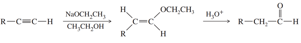 Chemical reaction diagram illustrating alkyne hydroboration and functional-group interchange to synthesize aldehydes.
