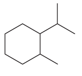 Chemical structure of a cyclohexane derivative illustrating equatorial and axial positions for stability comparison.