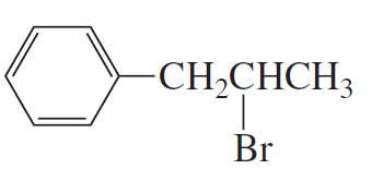 Chemical structure of an alkyl halide with a bromine atom attached to a carbon chain connected to a benzene ring.