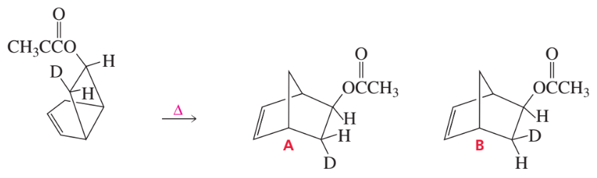 Chemical structure showing a [1,3] sigmatropic rearrangement with products labeled A and B.
