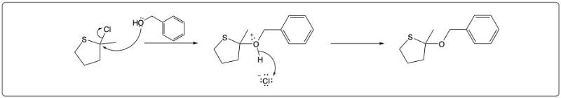 Substitution reaction mechanism in organic chemistry showing final product formation.