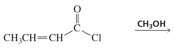 Chemical structure showing a carbonyl compound with a chlorine atom and a methanol molecule indicating a reaction.
