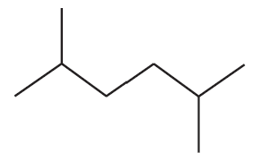 Structural formula of an alkane, illustrating potential sites for monochlorination to form alkyl chlorides.