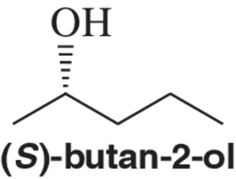 Chemical structure of (S)-butan-2-ol, showing the hydroxyl group and its absolute configuration.
