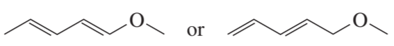 Two molecular structures with an oxygen atom, comparing delocalization energy, labeled "or."