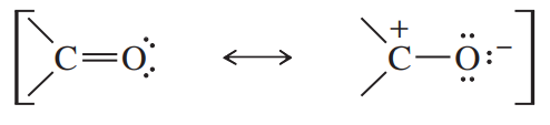 Resonance structures of a carbonyl group, illustrating stability differences in cyclopropenone and cyclopentadienone.