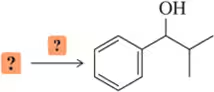Chemical reaction diagram with benzyl alcohol product; reactant and reagent are unspecified.