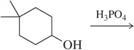 Chemical structure showing a cyclohexanol with a hydroxyl group and a phosphoric acid catalyst for dehydration reaction.