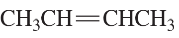 Structural formula of butene showing cis and trans isomers with labeled carbon and hydrogen atoms.