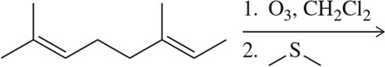 Chemical reaction diagram showing ozonolysis steps with reactants and products indicated.