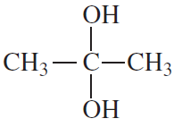 Structural formula of a compound with two hydroxyl groups attached to a central carbon atom, indicating potential hemiacetal formation.