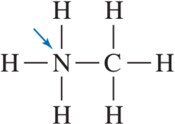Structural formula of a molecule with an arrow pointing to a nitrogen atom, indicating where to calculate formal charge.