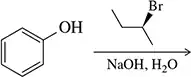 Chemical structures of a phenol and a brominated alkane with NaOH and water as reactants for substitution reactions.
