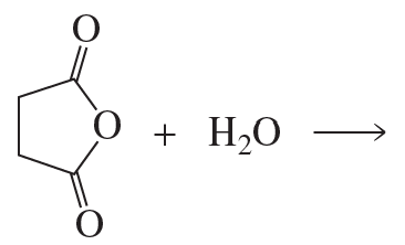Chemical reaction showing a cyclic compound with two carbonyl groups reacting with water to form products.