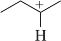 Cation structure showing a positively charged carbon atom with a hydrogen atom attached.
