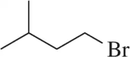 Chemical structure of 2-bromo-3-methylpentane, showing a bromine atom bonded to a pentane chain.