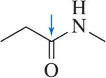Chemical structure with arrow pointing to carbonyl carbon in amide group, indicating oxidation number calculation.