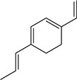 Chemical structure of a conjugated system with a benzene ring and two vinyl groups, illustrating π electron distribution.