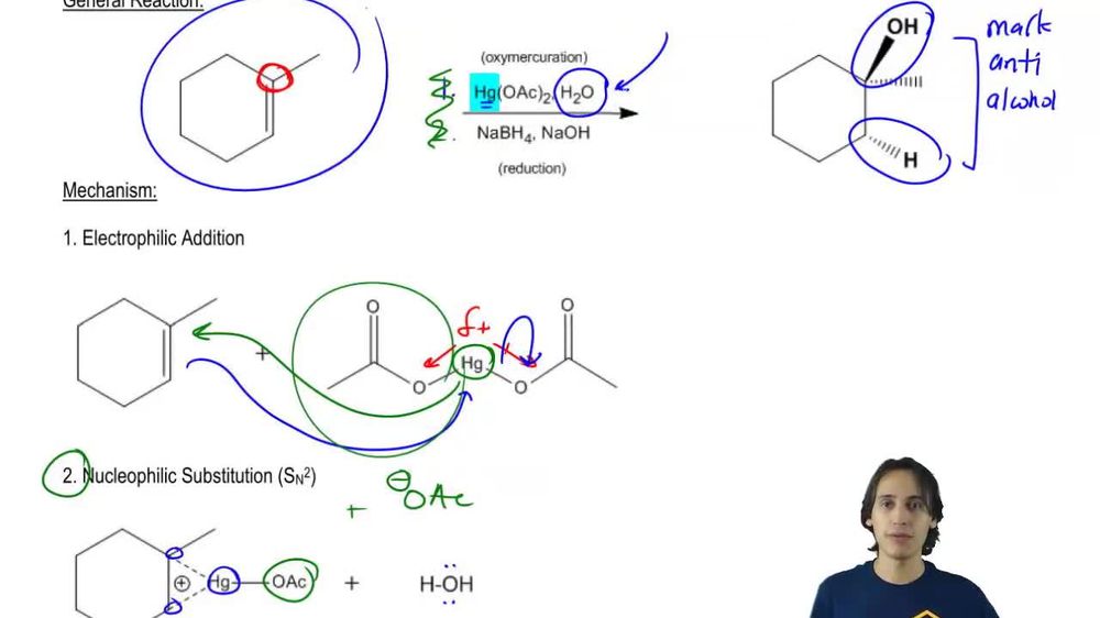 Acid-catalyzed oxymercuration-reduction mechanism