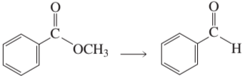 Chemical reaction showing the conversion of a methoxy compound to a carbonyl compound with a hydrogen atom.