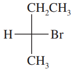 Fischer projection of a molecule with asymmetric carbon, showing groups CH2CH3, CH3, H, and Br.