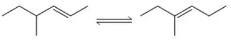 Chemical structure representation showing a reversible reaction between two organic compounds.