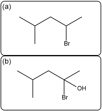 Bromination reaction scheme of alkenes with products labeled.