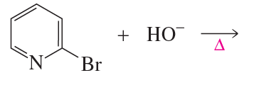 Chemical reaction diagram showing nucleophilic aromatic substitution with a brominated aromatic compound and hydroxide ion.