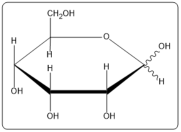 Structure of D-allopyranose in pyranose form, showing hydroxyl and hydrogen groups.