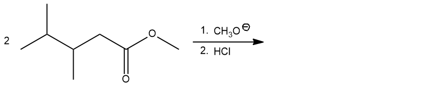 Reaction diagram for Claisen condensation showing reactants and major product.