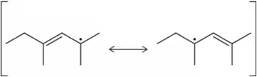 Allylic radical structures with arrows indicating resonance, showing potential sites for C-Br bond formation.
