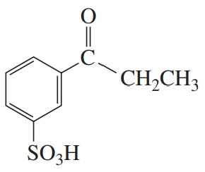 Chemical structure of a compound derived from benzene, featuring a sulfonic acid and an ethyl group attached to a carbonyl.