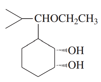 Chemical structure diagram showing a compound with a carbon chain and cyclohexanol, indicating hydroxyl groups.