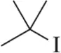 Chemical structure of isopropyl iodide, showing a central carbon bonded to two methyl groups and an iodine atom.