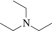 Structural representation of a 2° amine with a nitrogen atom bonded to two carbon chains.