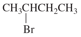 Structural formula of an alkyl halide with a bromine atom attached, indicating an E2 reaction.