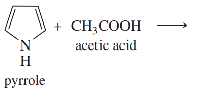 Pyrrole reacts with acetic acid, indicating a proposed acid-base reaction with products and reactants.