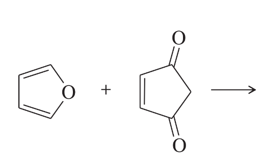 Chemical structures of reactants in a Diels-Alder reaction, with an arrow indicating the formation of products.