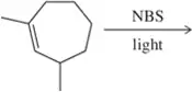 Chemical reaction diagram: cyclohexene with methyl group reacts with NBS under light to form allylic bromination products.
