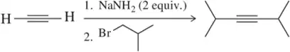 Reaction scheme showing acetylide formation with NaNH2 and a bromide, indicating a student's error in product identification.