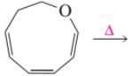 Chemical structure of a cyclic compound with a double bond and an arrow indicating a reaction product.