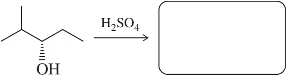Reaction coordinate diagram showing a substrate with an -OH group transforming under H₂SO₄, with labeled products and intermediates.