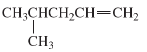 Structural formula of 3-methyl-1-pentene, illustrating a hydrohalogenation reaction with HBr.