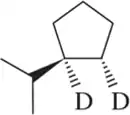 Chemical structure of a cyclopentane derivative with double bonds and deuterium labels indicating hydrogenation.