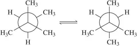 Chemical structure diagram showing an equilibrium process with two molecular representations of a compound.