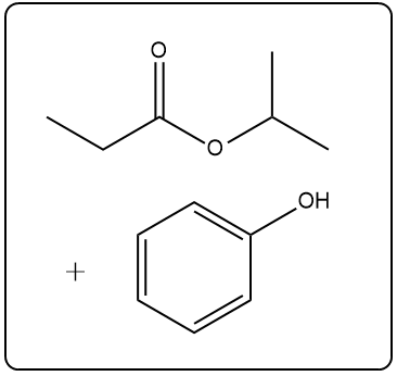 Chemical structure of reactants in transesterification, showing ester and alcohol.