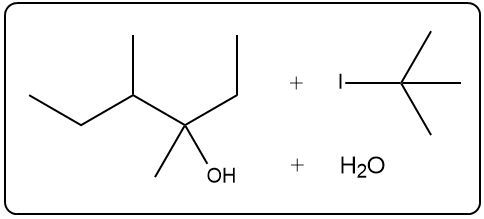 Reaction showing ether cleavage with water and an alcohol.